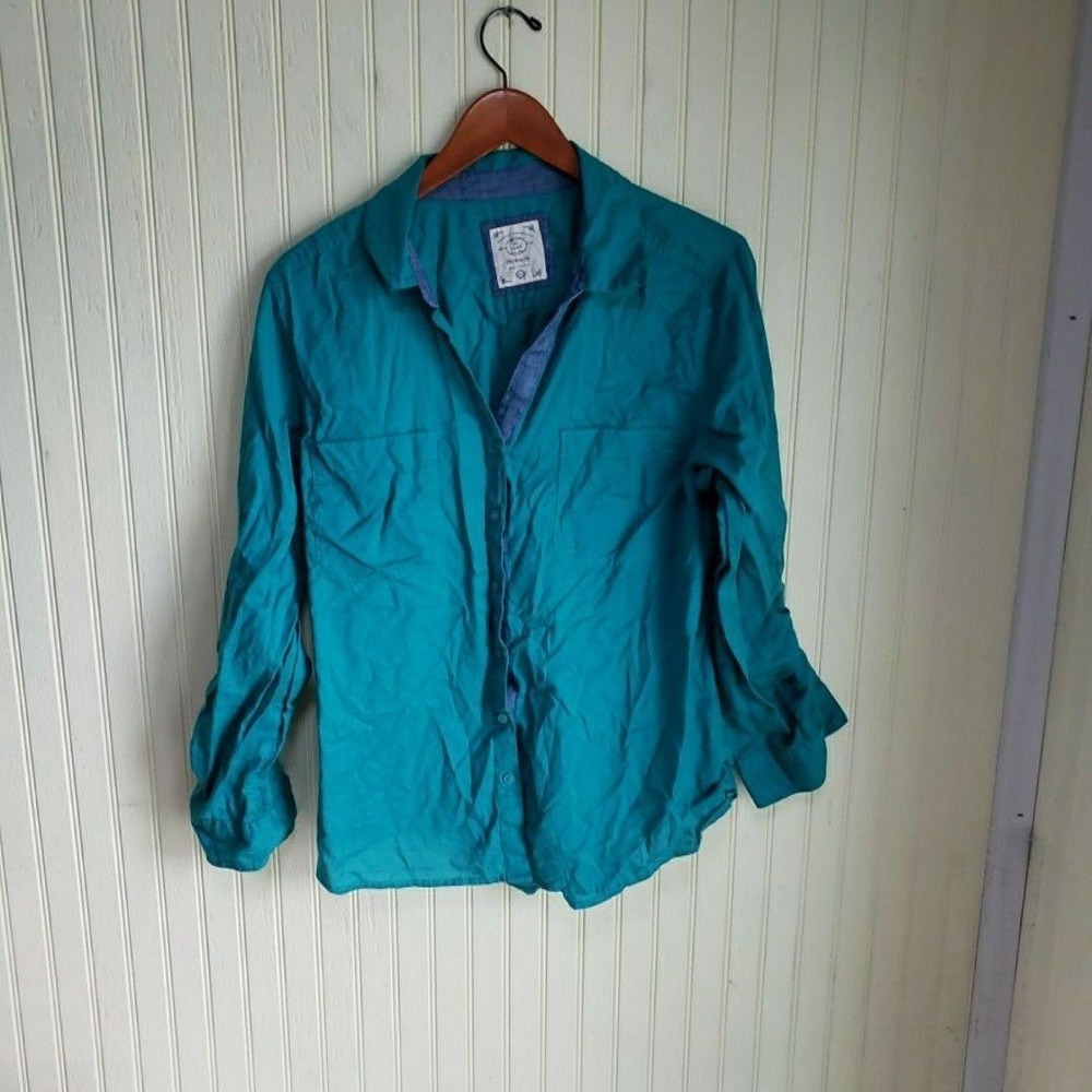 Style & Co Button Up Shirt Womens XL Green Collared Roll Tab Sleeve Top - Picture 2 of 9